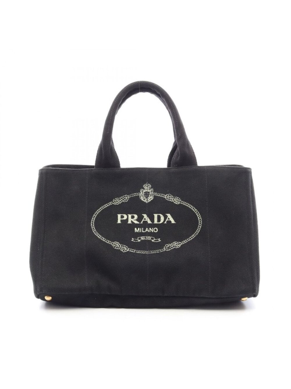 Prada Tote Denim Canapa Black White Canvas Large